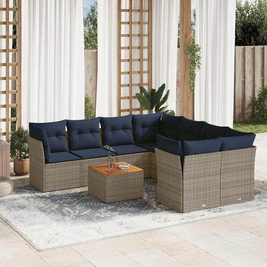 Set Divani da Giardino 9 pz con Cuscini Grigio in Polyrattan - homemem39