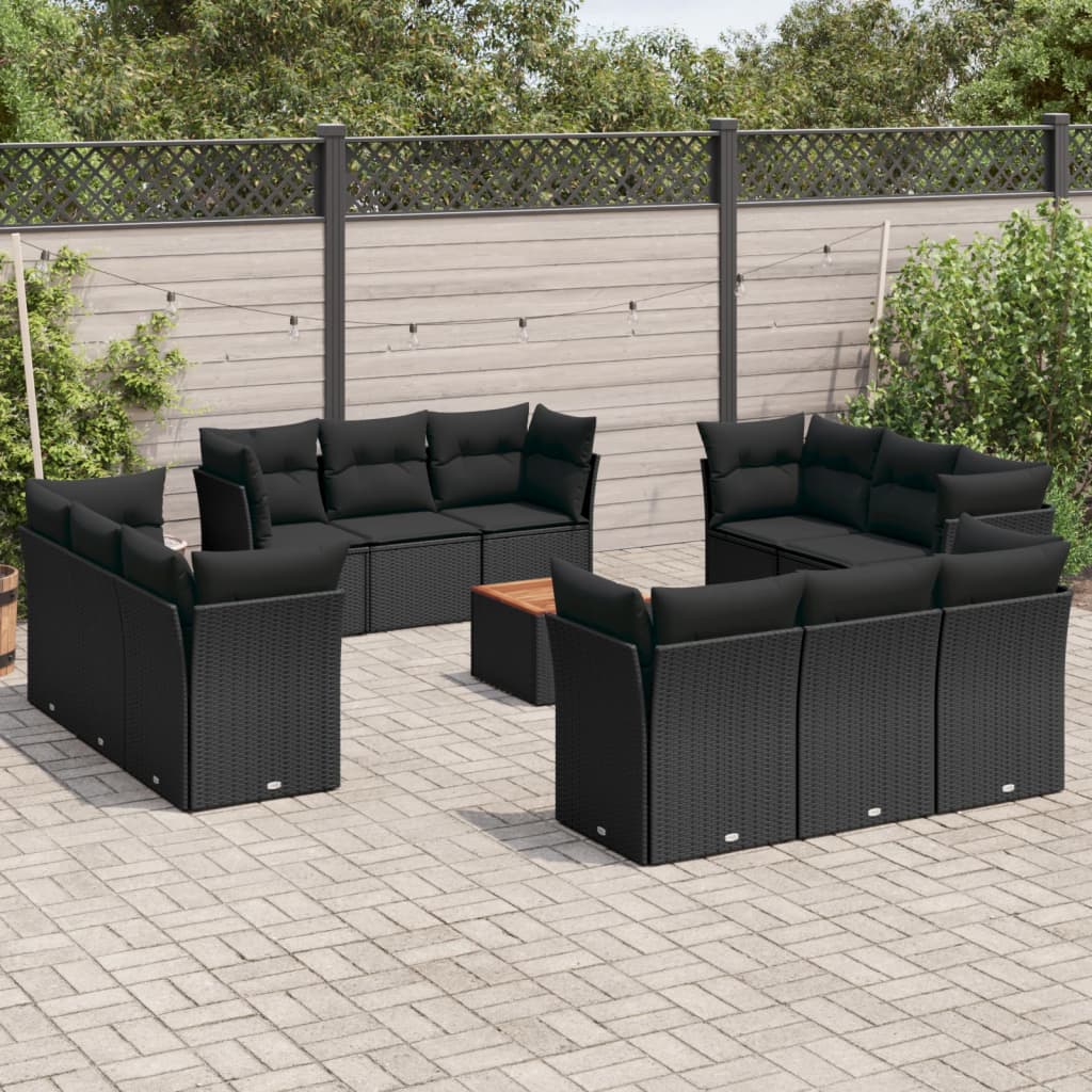Set Divani da Giardino 13pz con Cuscini Nero in Polyrattan | homemem39