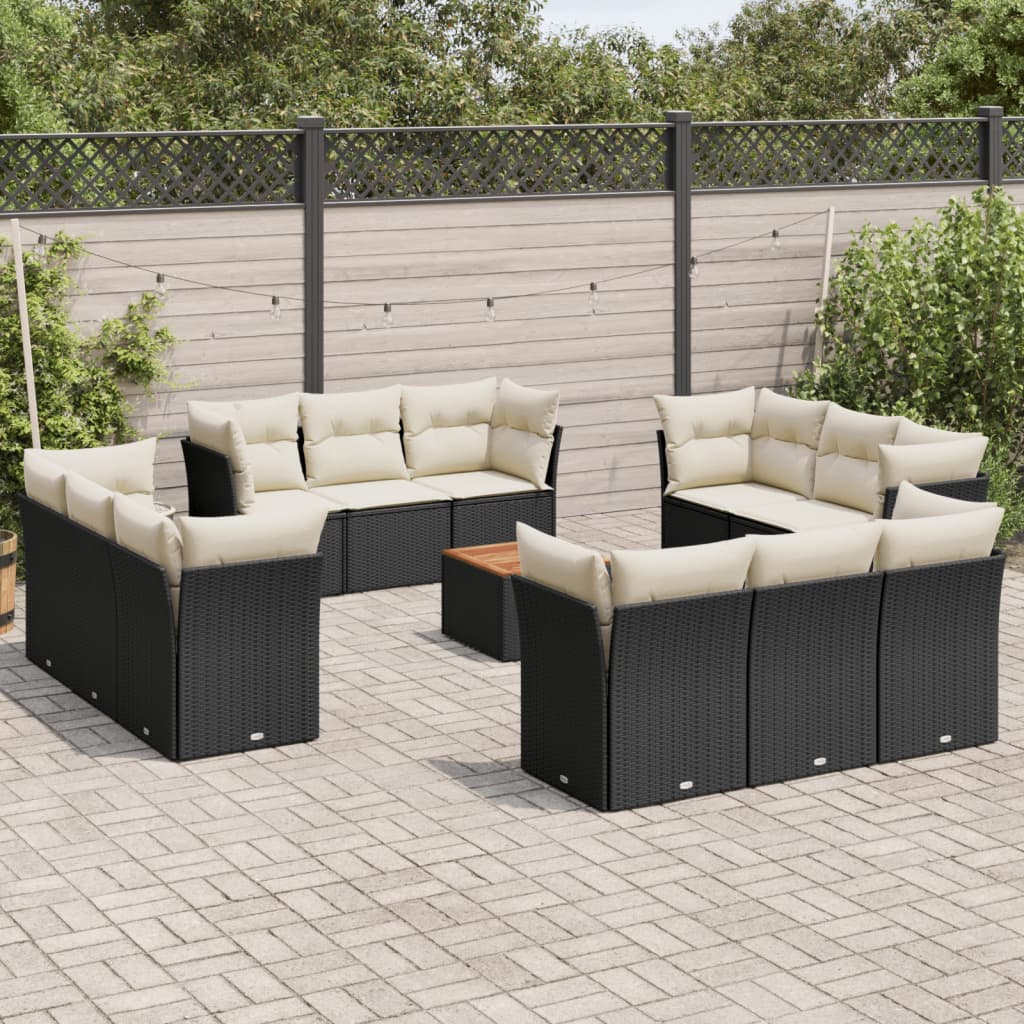 Set Divani da Giardino 13pz con Cuscini Nero in Polyrattan | homemem39