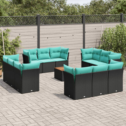 Set Divani da Giardino 13pz con Cuscini Nero in Polyrattan | homemem39