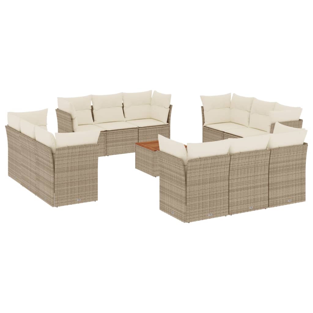 Set Divano da Giardino 13 pz con Cuscini Beige in Polyrattan | homemem39