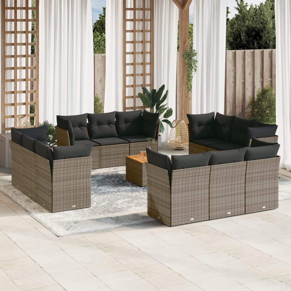 Set Divani da Giardino 13 pz con Cuscini Grigio in Polyrattan - homemem39