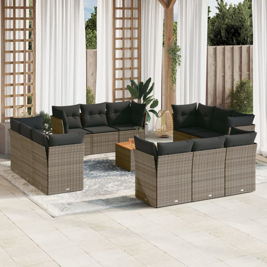Set Divani da Giardino 13 pz con Cuscini Grigio in Polyrattan - homemem39