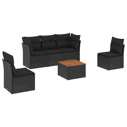 Set Divano da Giardino 6 pz con Cuscini Nero in Polyrattan | homemem39