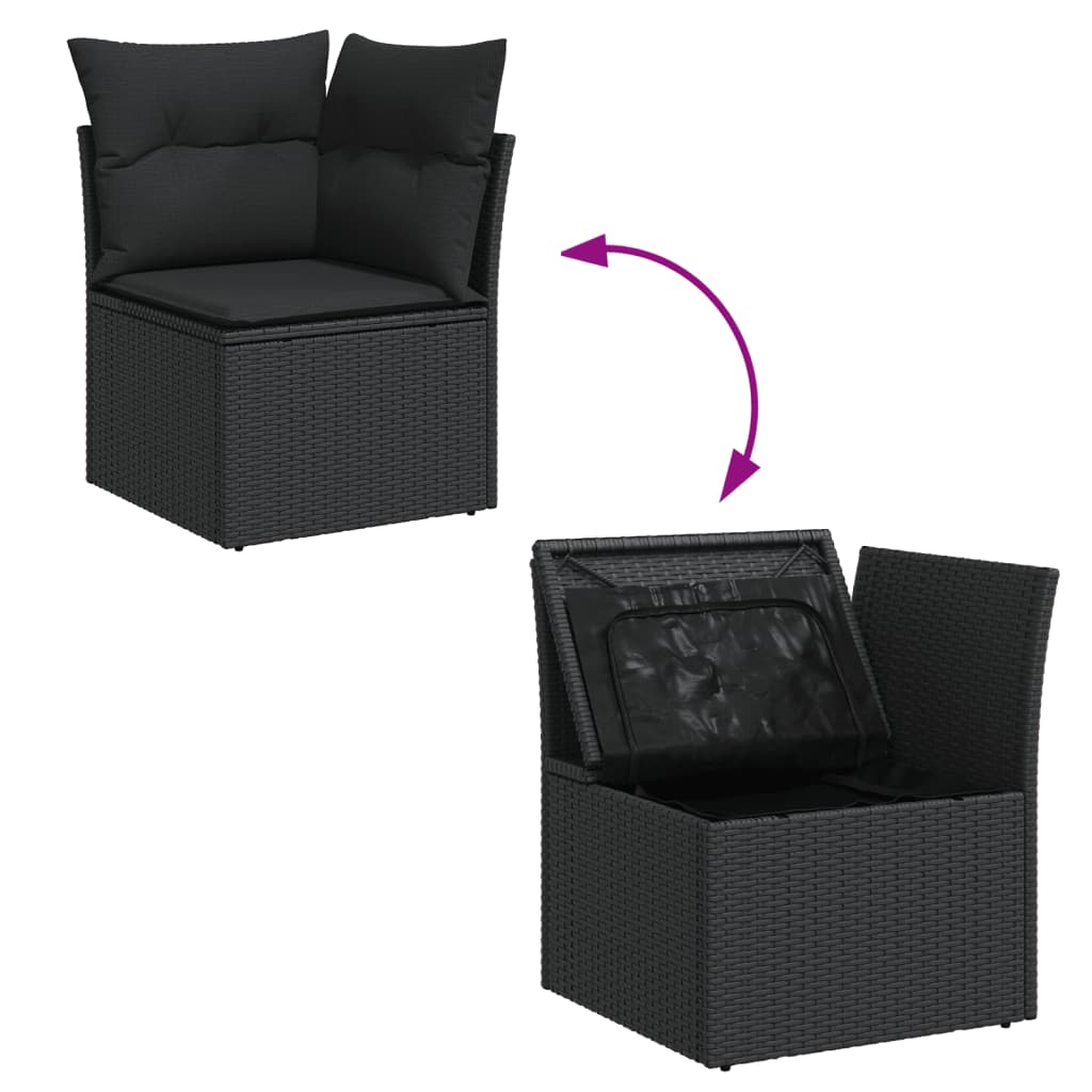 Set Divano da Giardino 6 pz con Cuscini Nero in Polyrattan | homemem39