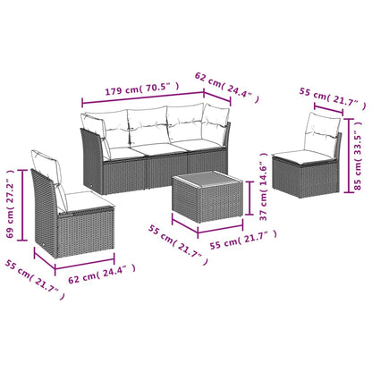 Set Divano da Giardino 6 pz con Cuscini Nero in Polyrattan | homemem39