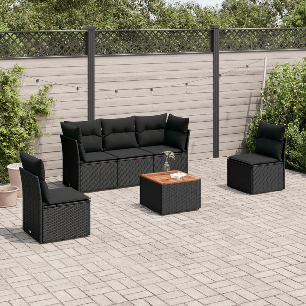 Set Divano da Giardino 6 pz con Cuscini Nero in Polyrattan | homemem39