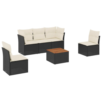 Set Divano da Giardino 6 pz con Cuscini Nero in Polyrattan | homemem39