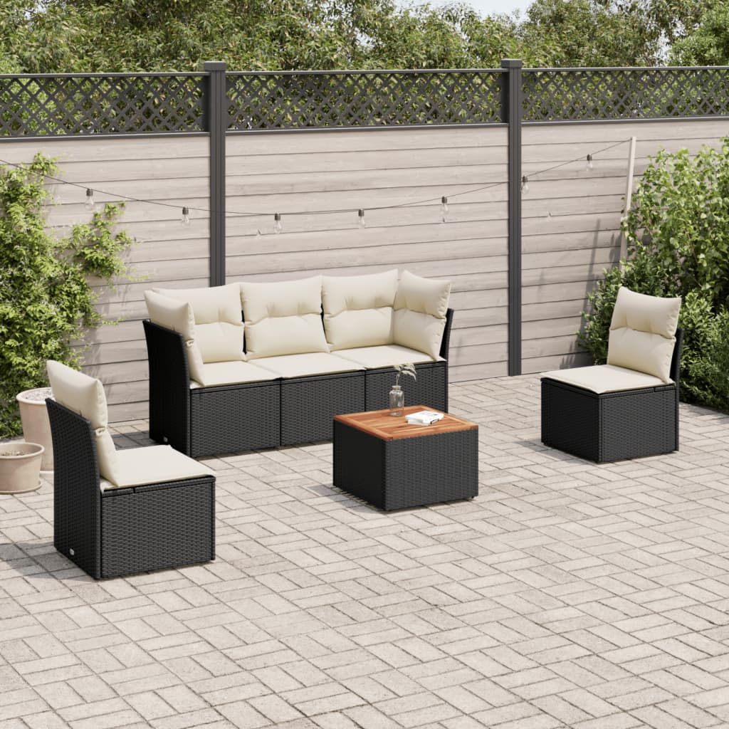 Set Divano da Giardino 6 pz con Cuscini Nero in Polyrattan | homemem39