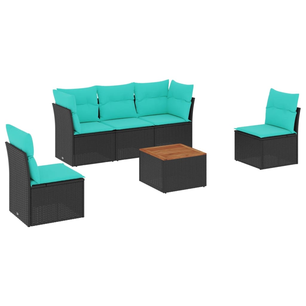 Set Divani da Giardino 6 pz con Cuscini Nero in Polyrattan | homemem39