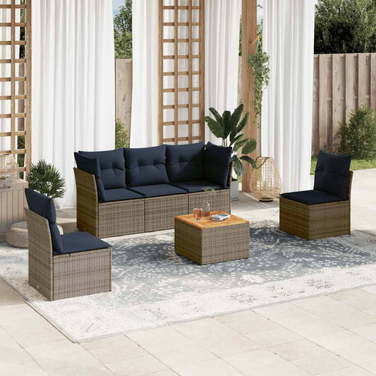 Set Divani da Giardino 6 pz con Cuscini Grigio in Polyrattan - homemem39