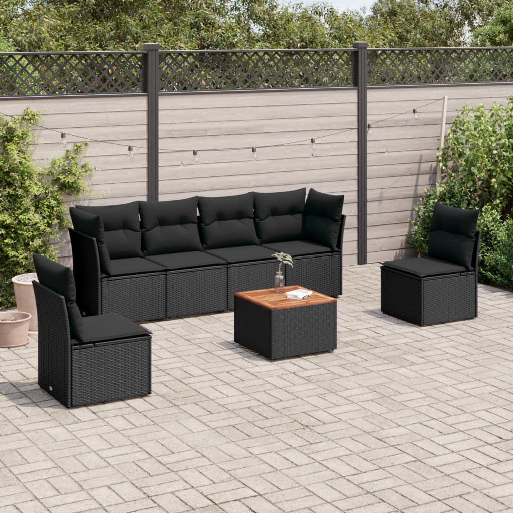 Set Divani da Giardino con Cuscini 7pz Nero Polyrattan | homemem39
