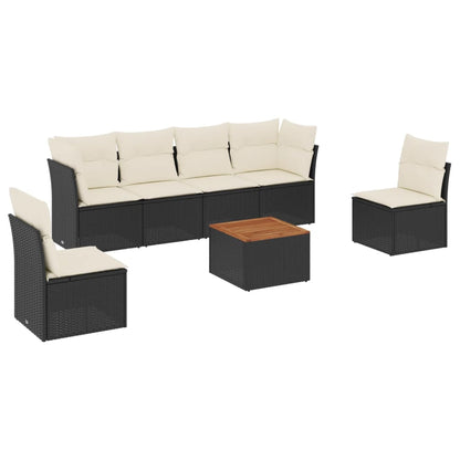 Set Divani da Giardino con Cuscini 7pz Nero Polyrattan | homemem39