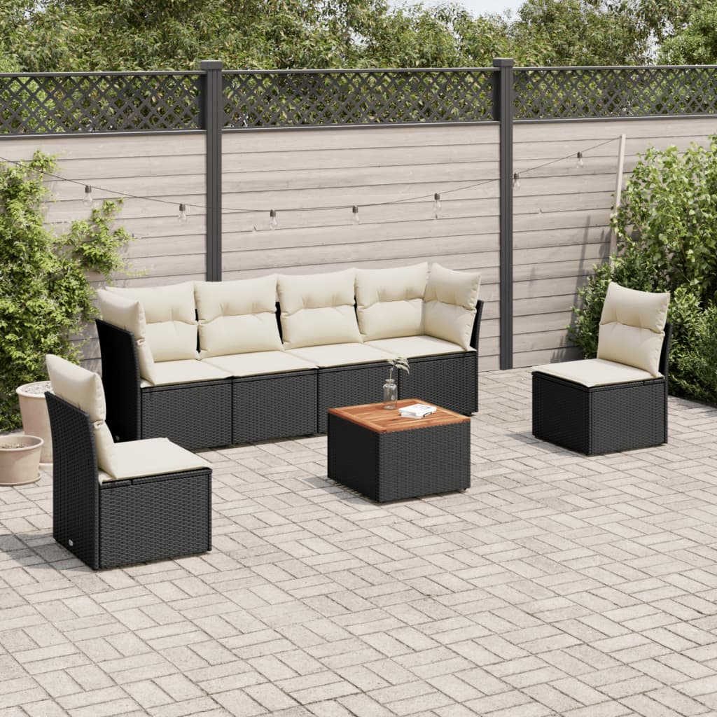 Set Divani da Giardino con Cuscini 7pz Nero Polyrattan | homemem39