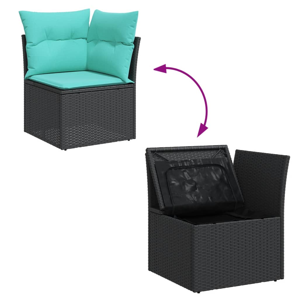 Set Divani da Giardino 7 pz con Cuscini Nero in Polyrattan | homemem39