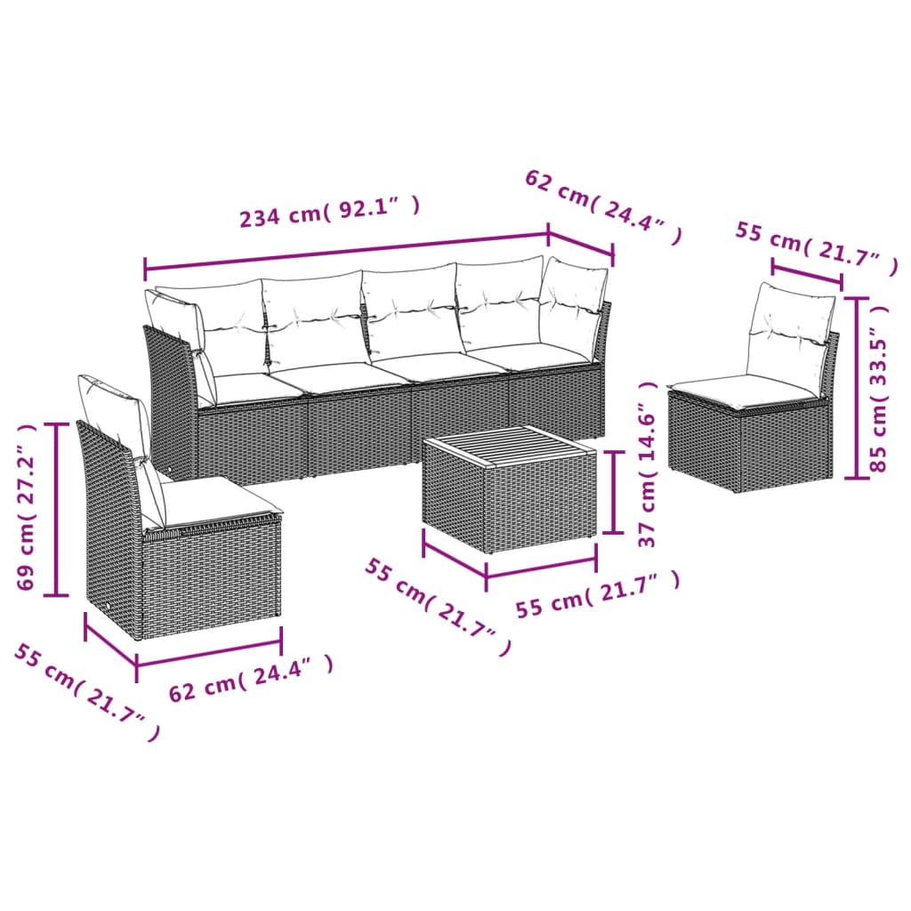 Set Divani da Giardino 7 pz con Cuscini Nero in Polyrattan | homemem39