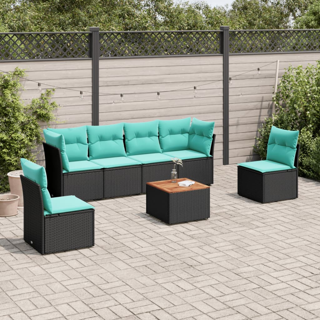 Set Divani da Giardino 7 pz con Cuscini Nero in Polyrattan | homemem39