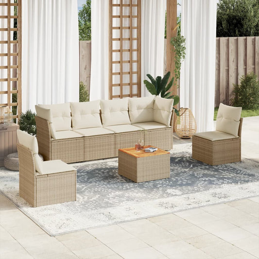 Set Divani da Giardino 7 pz con Cuscini Beige in Polyrattan - homemem39
