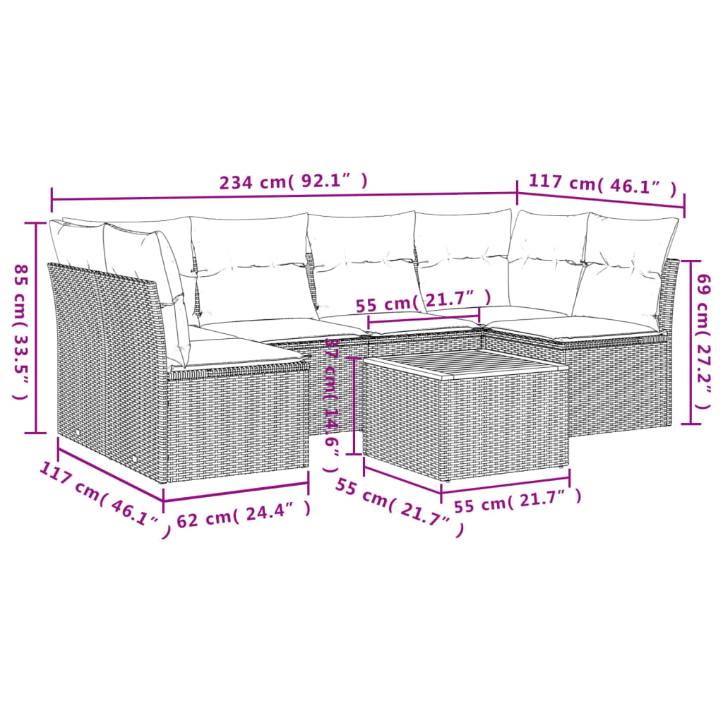 Set Divani da Giardino con Cuscini 7pz Nero Polyrattan | homemem39
