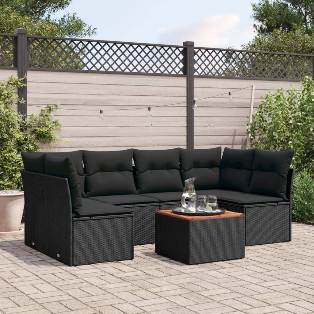 Set Divani da Giardino con Cuscini 7pz Nero Polyrattan | homemem39