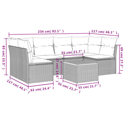 Set Divani da Giardino con Cuscini 7pz Nero Polyrattan | homemem39