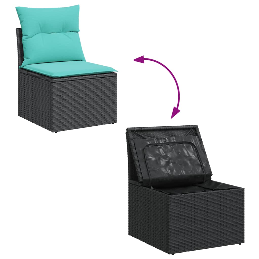 Set Divani da Giardino 7 pz con Cuscini Nero in Polyrattan | homemem39
