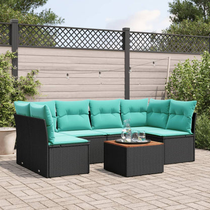 Set Divani da Giardino 7 pz con Cuscini Nero in Polyrattan | homemem39