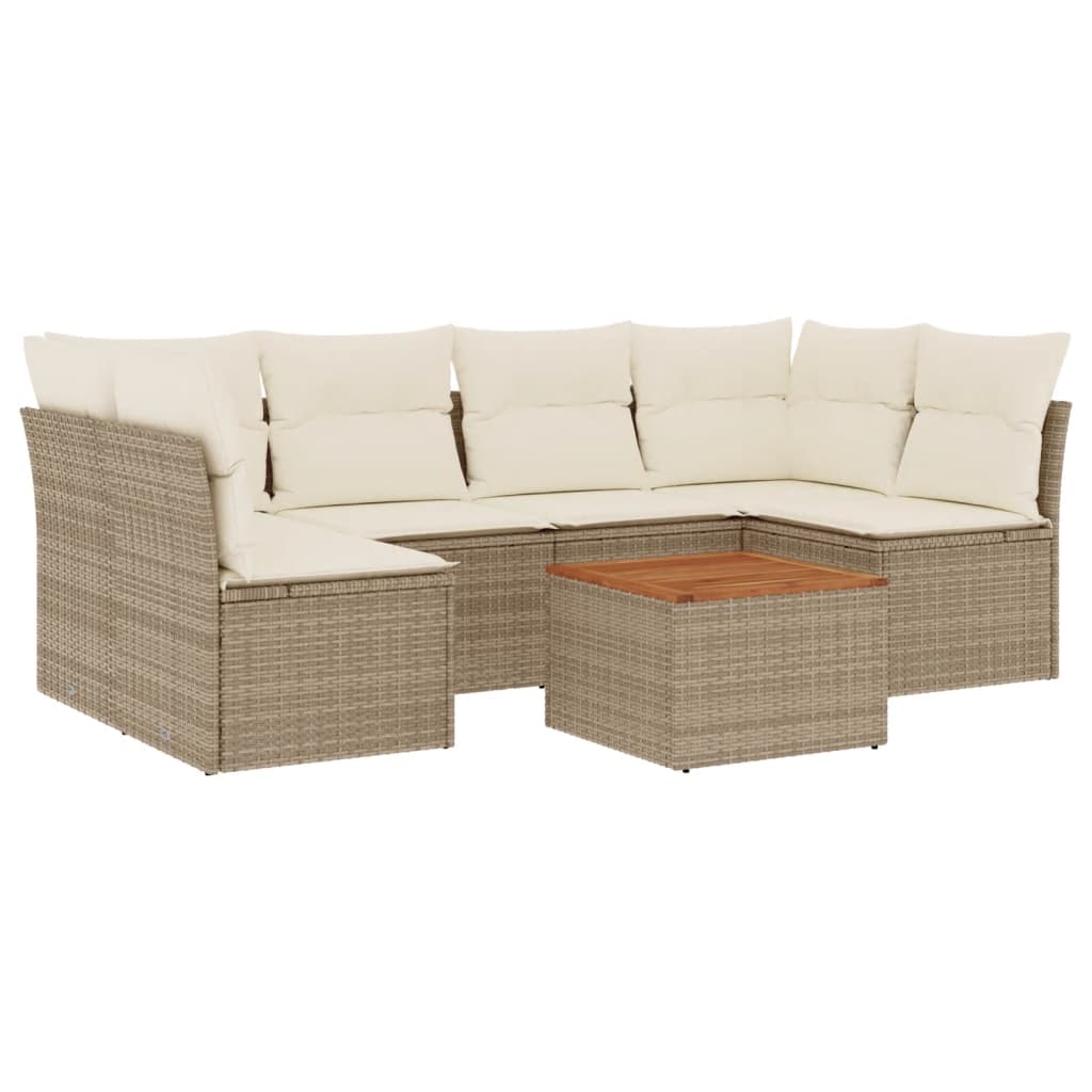 Set Divani da Giardino 7 pz con Cuscini Beige in Polyrattan - homemem39