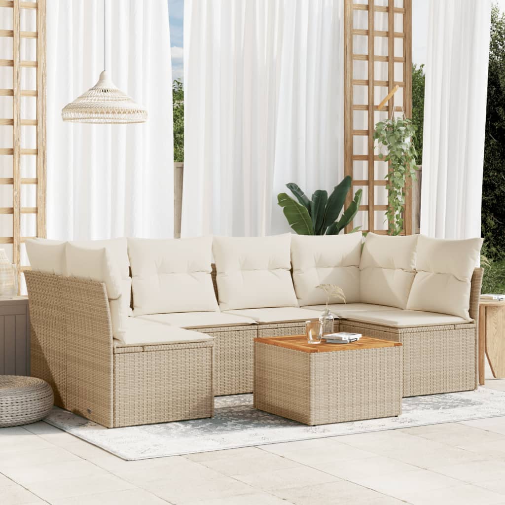 Set Divani da Giardino 7 pz con Cuscini Beige in Polyrattan - homemem39
