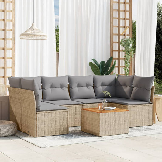 Set Divano da Giardino 7 pz con Cuscini Beige Misto Polyrattan - homemem39