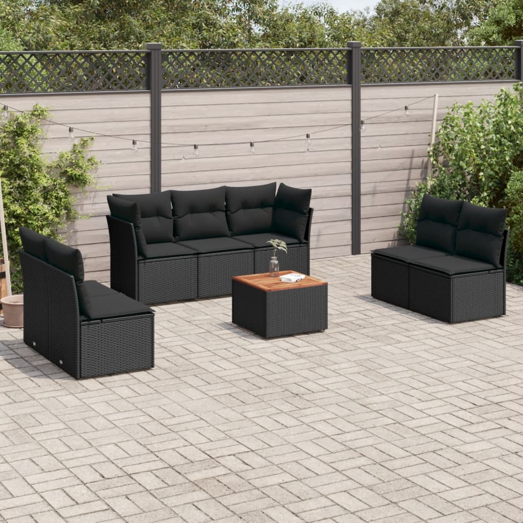 Set Divani da Giardino con Cuscini 8 pz Nero in Polyrattan | homemem39