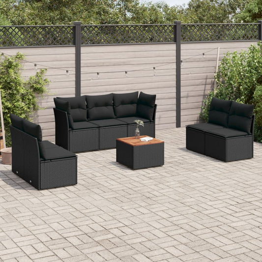 Set Divani da Giardino con Cuscini 8 pz Nero in Polyrattan | homemem39
