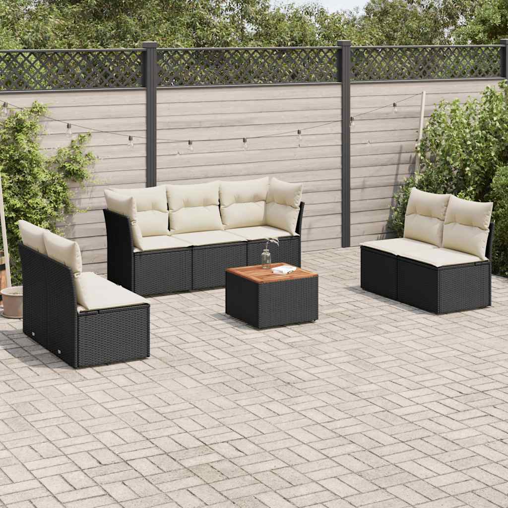 Set Divani da Giardino con Cuscini 8 pz Nero in Polyrattan | homemem39