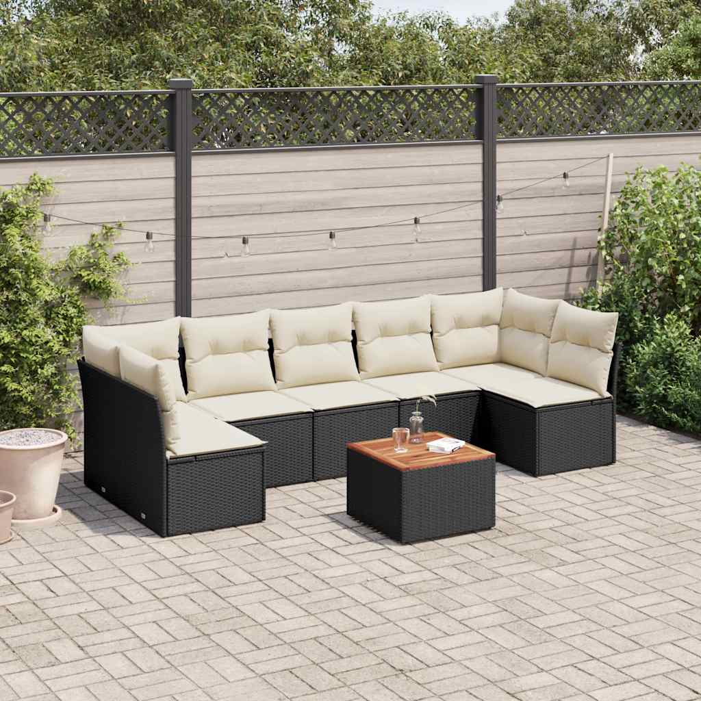 Set Divani da Giardino con Cuscini 8 pz Nero in Polyrattan | homemem39