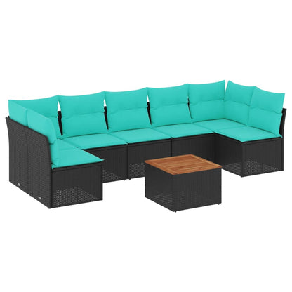 Set Divani da Giardino 8 pz con Cuscini Nero in Polyrattan | homemem39