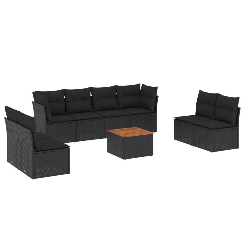 Set Divani da Giardino 9 pz con Cuscini Nero in Polyrattan - homemem39