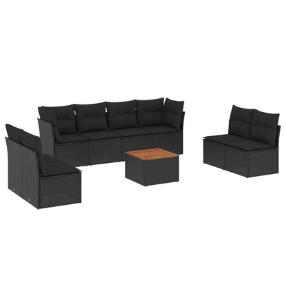 Set Divani da Giardino 9 pz con Cuscini Nero in Polyrattan - homemem39