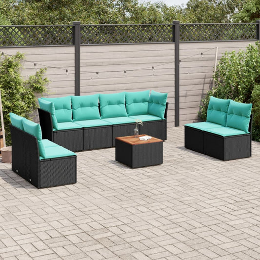 Set Divani da Giardino 9 pz con Cuscini Nero in Polyrattan | homemem39