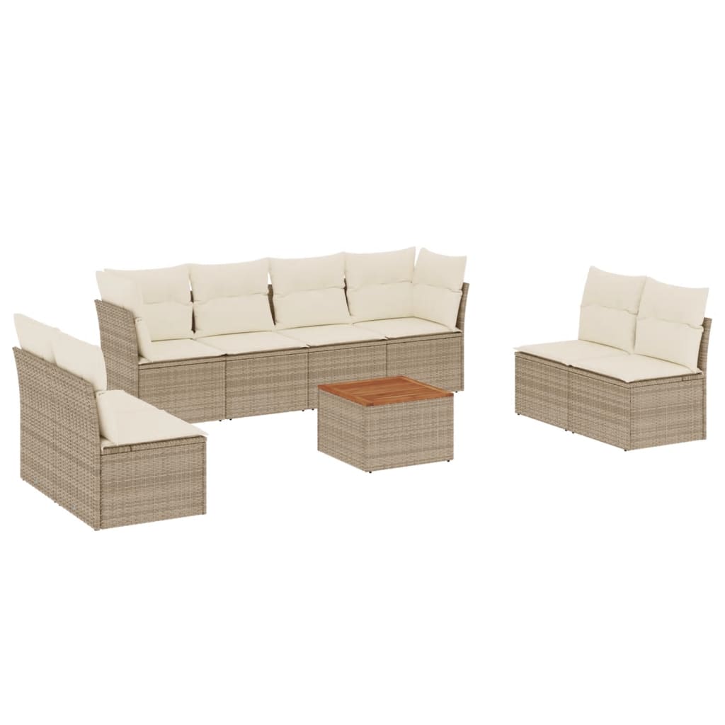 Set Divano da Giardino 9 pz con Cuscini Beige in Polyrattan | homemem39