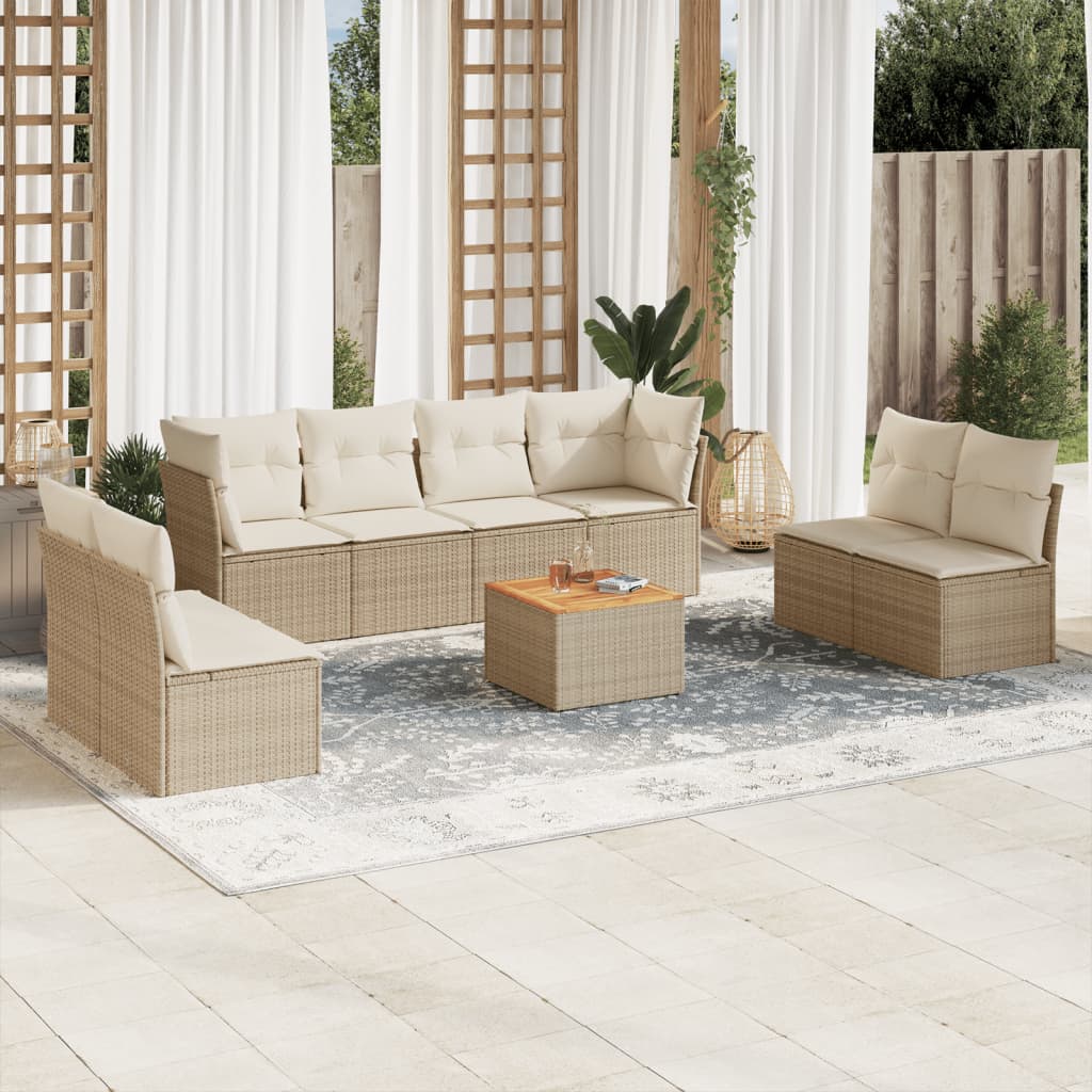Set Divano da Giardino 9 pz con Cuscini Beige in Polyrattan | homemem39