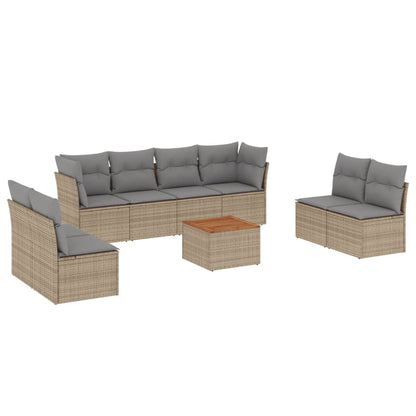 Set Divano da Giardino 9 pz con Cuscini Beige Misto Polyrattan - homemem39
