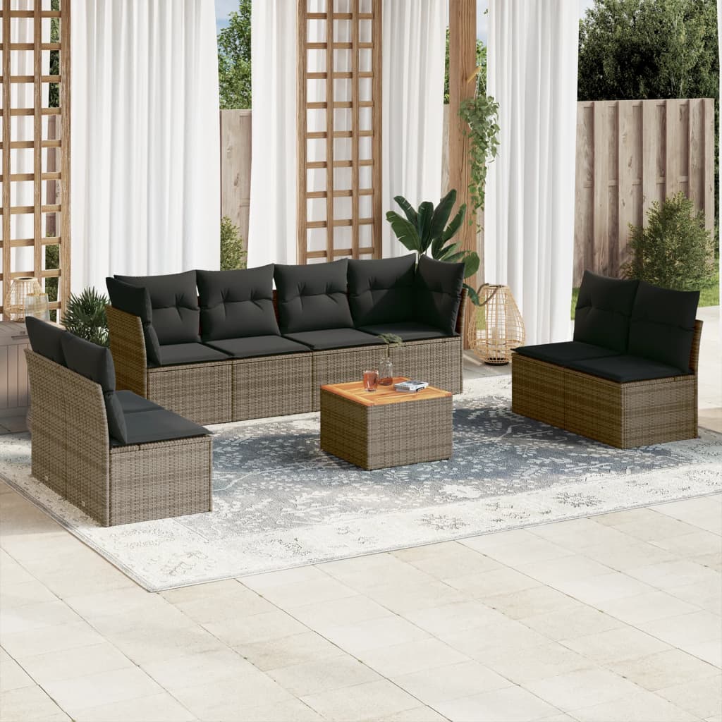 Set Divano da Giardino 9 pz con Cuscini Grigio in Polyrattan - homemem39
