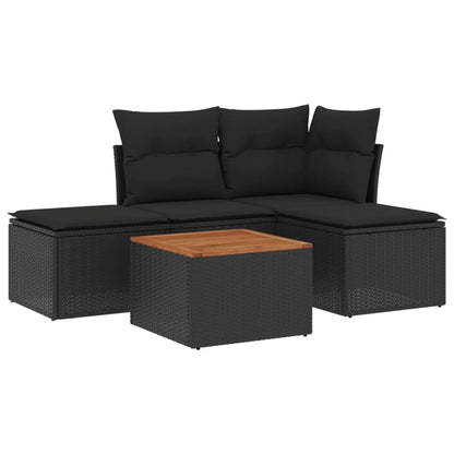 Set Divani da Giardino 5 pz con Cuscini in Polyrattan Nero | homemem39