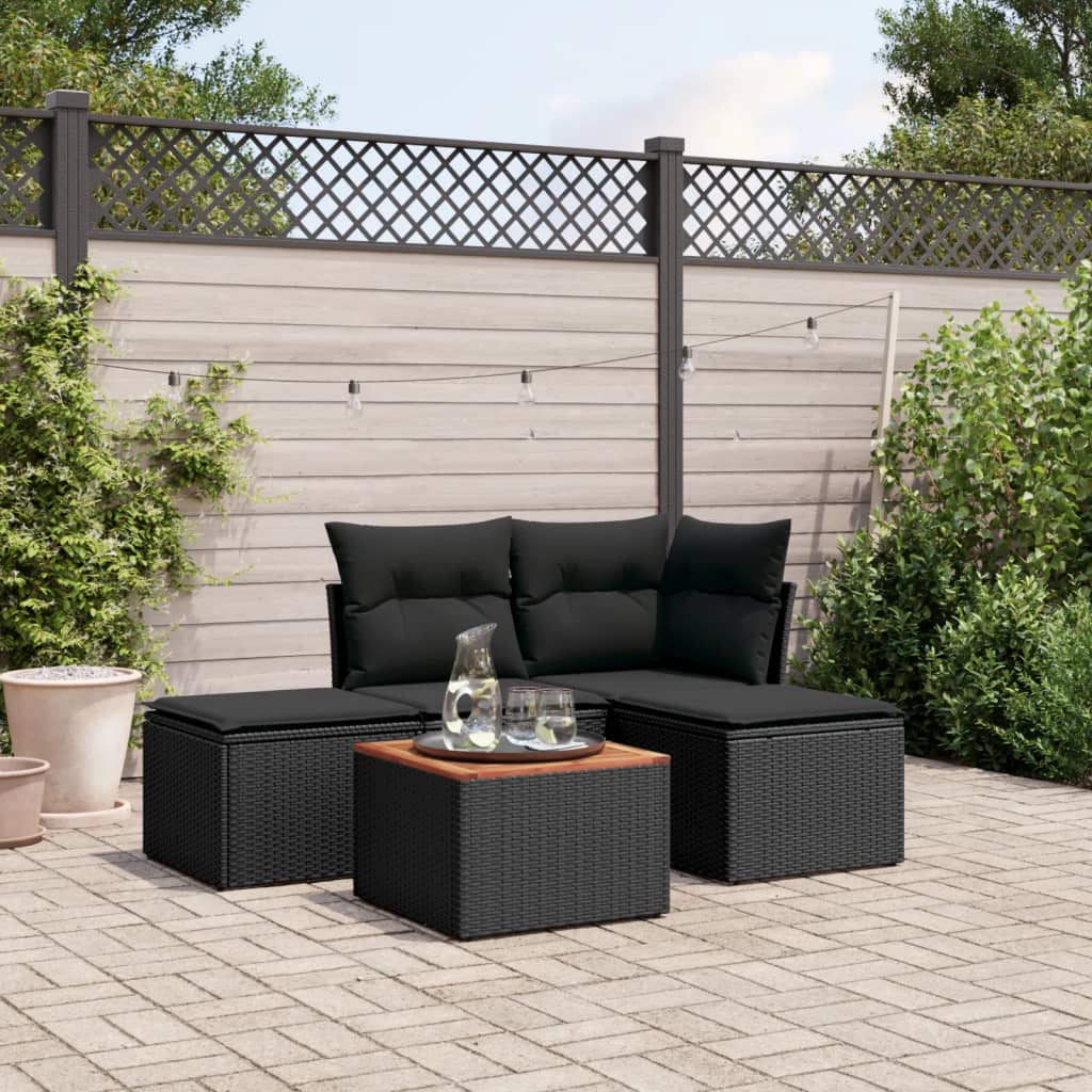 Set Divani da Giardino 5 pz con Cuscini in Polyrattan Nero | homemem39