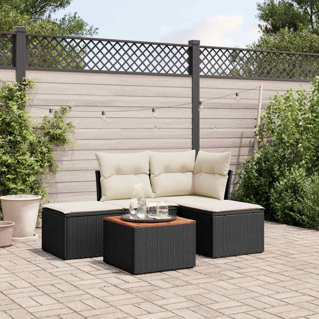 Set Divani da Giardino 5 pz con Cuscini in Polyrattan Nero - homemem39