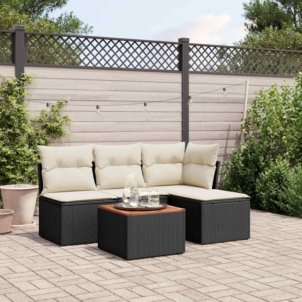 Set Divani da Giardino 5 pz con Cuscini in Polyrattan Nero - homemem39