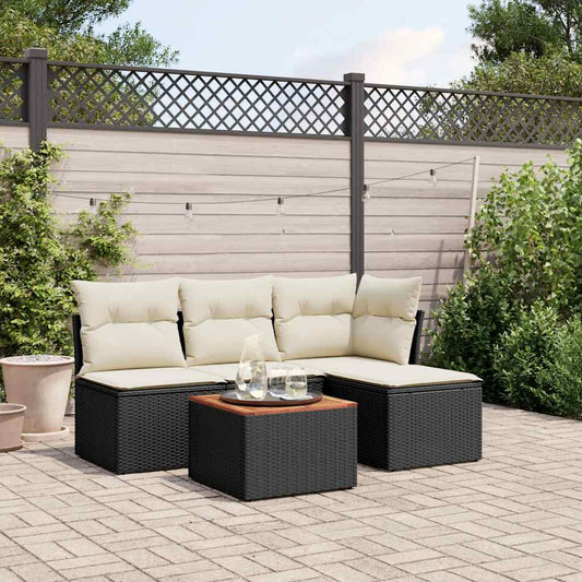 Set Divani da Giardino 5 pz con Cuscini in Polyrattan Nero - homemem39
