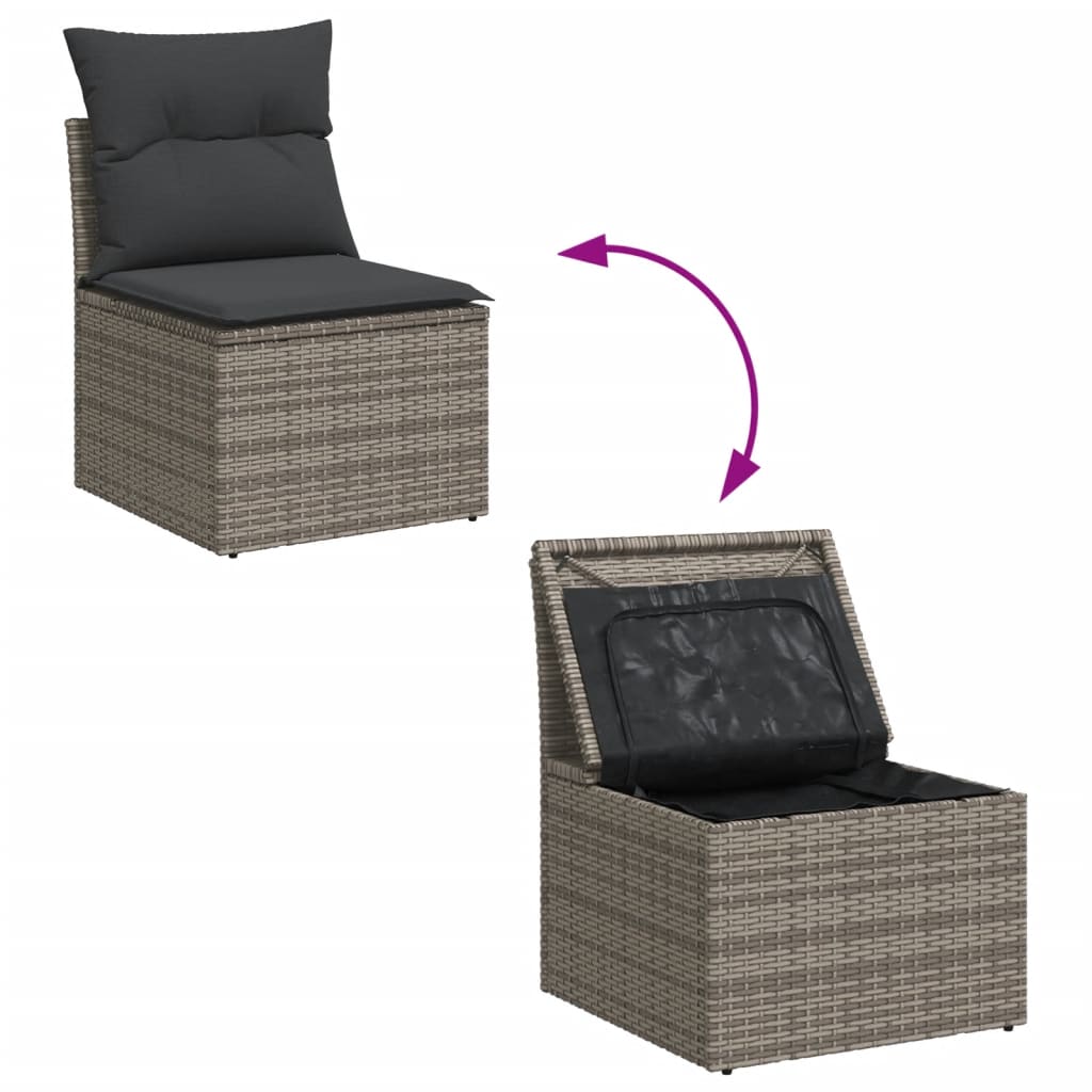 Set Divano da Giardino 5 pz con Cuscini Grigio in Polyrattan