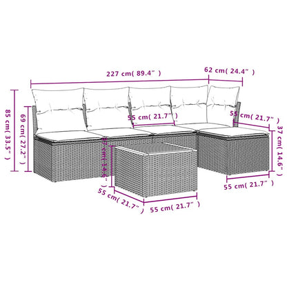 Set Divano da Giardino 6 pz con Cuscini Nero in Polyrattan - homemem39