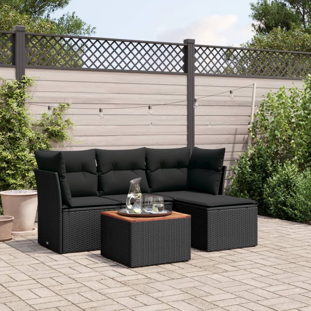 Set Divani da Giardino 5 pz con Cuscini in Polyrattan Nero - homemem39